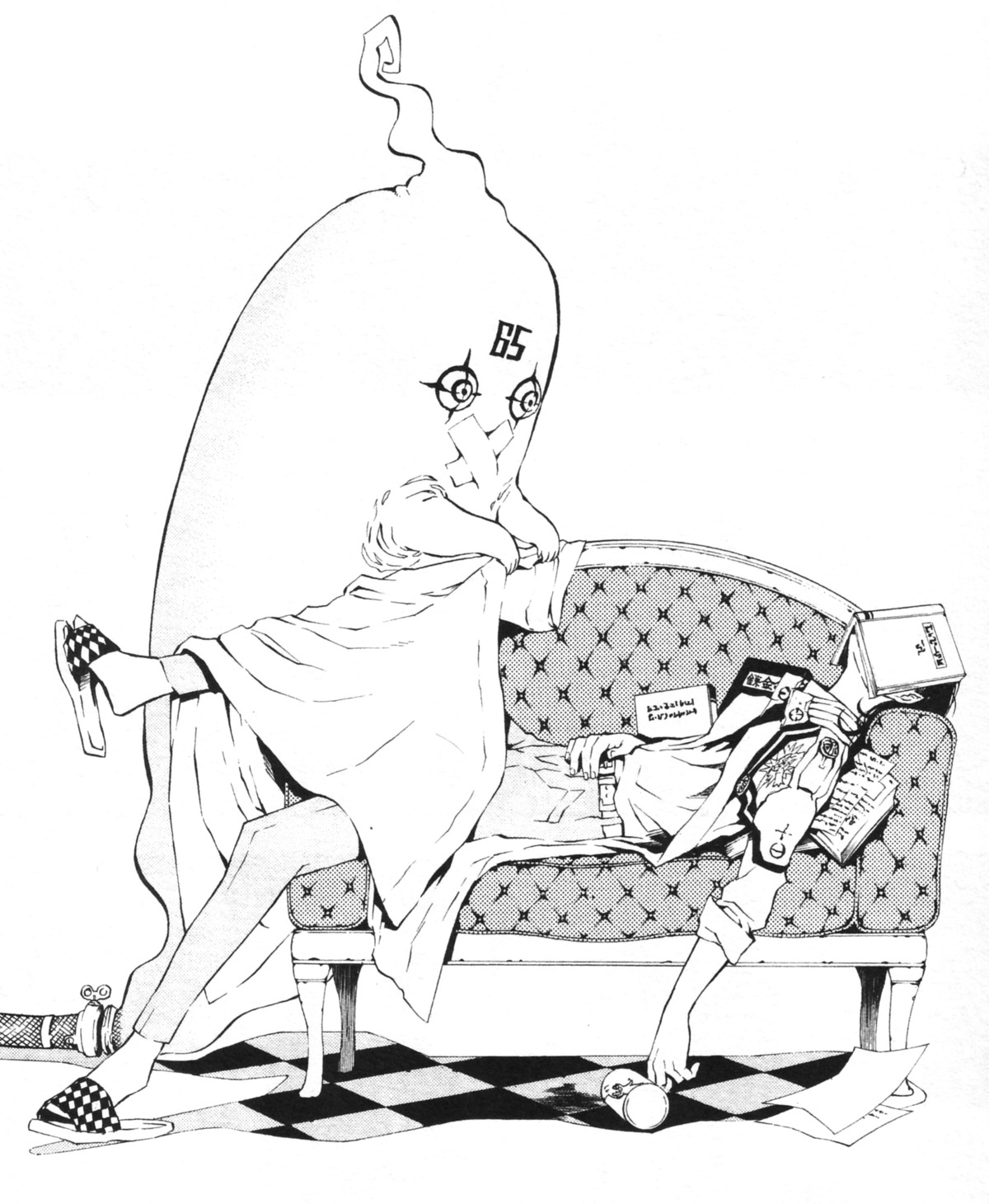 d.gray-man, hoshino_katsura, komui_lee, male, monochrome