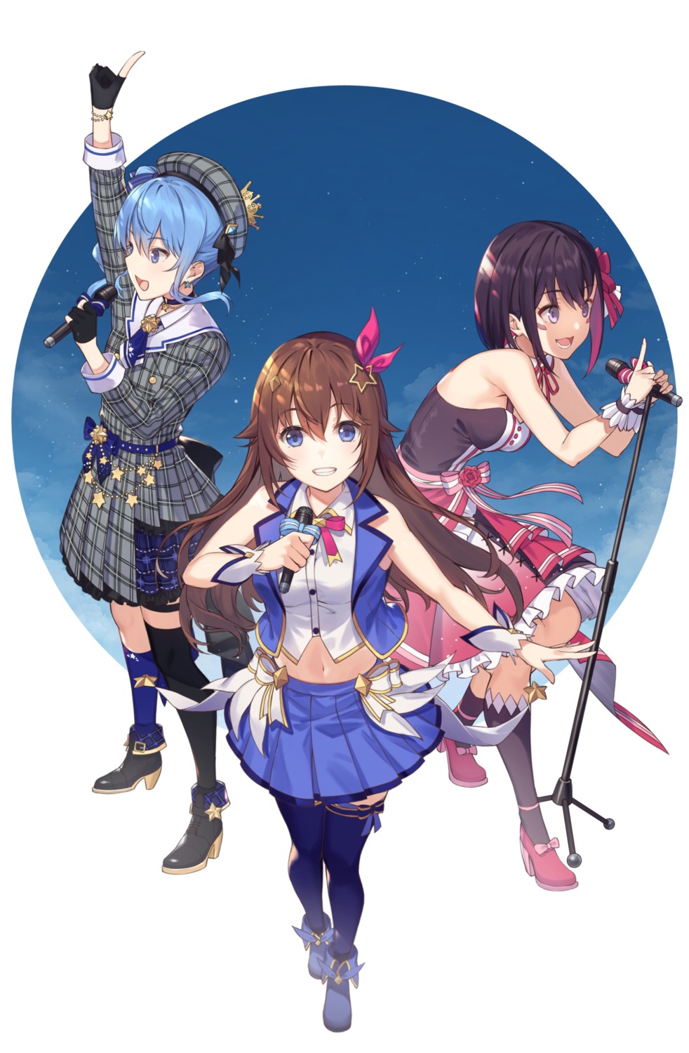 akanebi, azki_(hololive), dress, heels, hololive, hoshimachi_suisei, no_bra, thighhighs