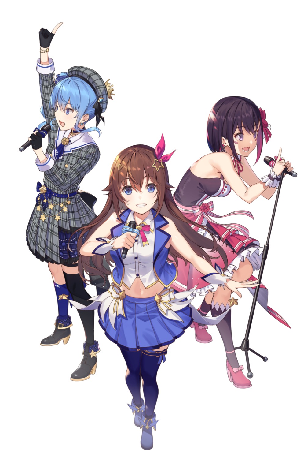 akanebi, azki_(hololive), dress, heels, hololive, hoshimachi_suisei, no_bra, thighhighs
