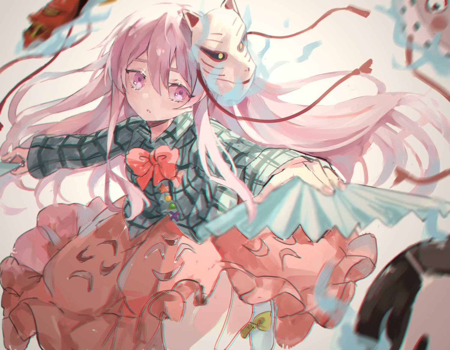 hata_no_kokoro, kani_nyan, skirt_lift, touhou