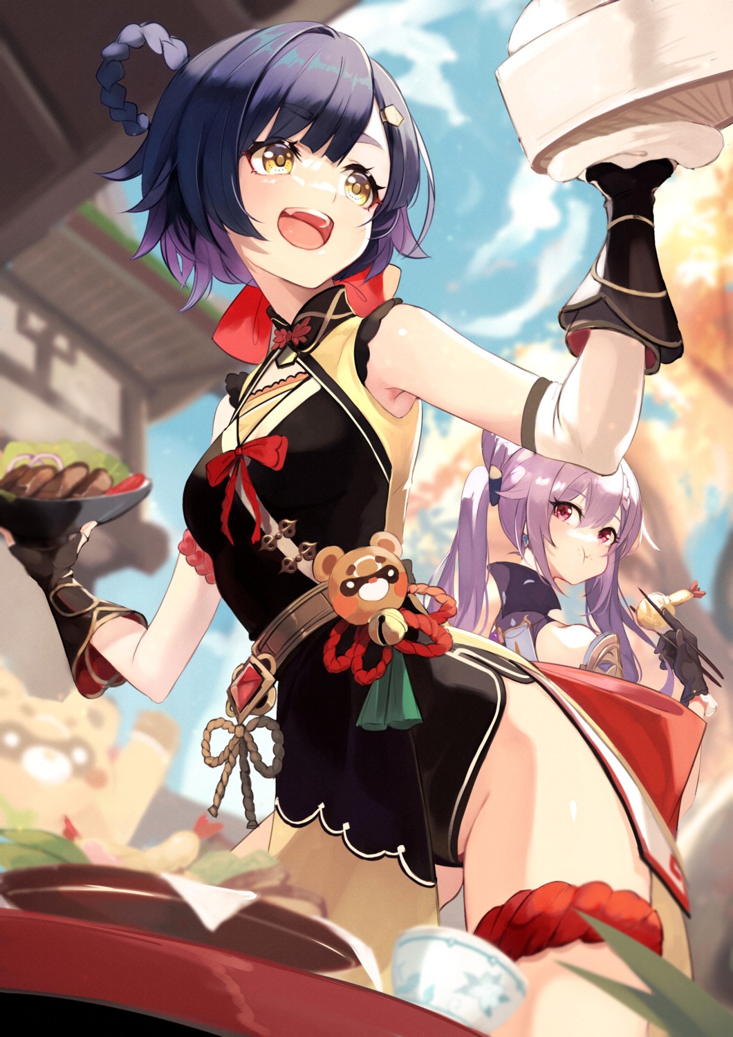asian_clothes, garter, genshin_impact, keqing, lumo_1121, xiangling