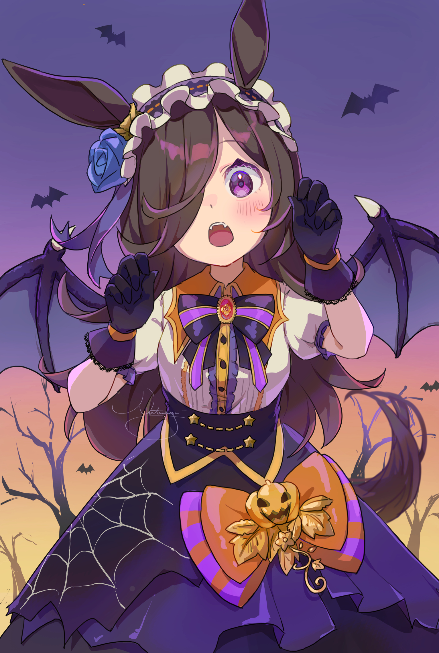 animal_ears, halloween, nut_megu, rice_shower_(umamusume), tail, uma_musume_pretty_derby, wings
