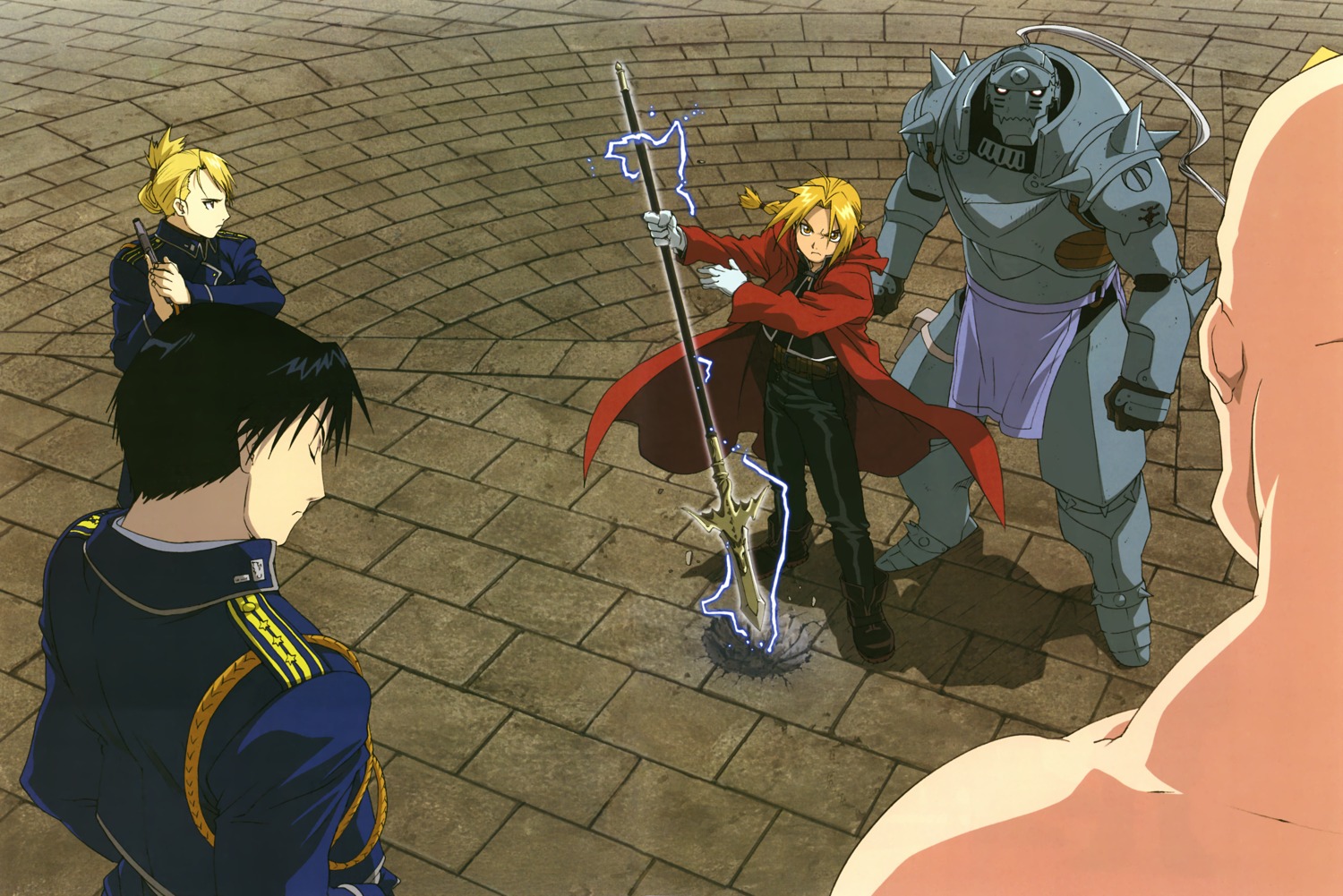 alex_louis_armstrong, alphonse_elric, armor, edward_elric, fullmetal_alchemist, gun, riza_hawkeye, roy_mustang