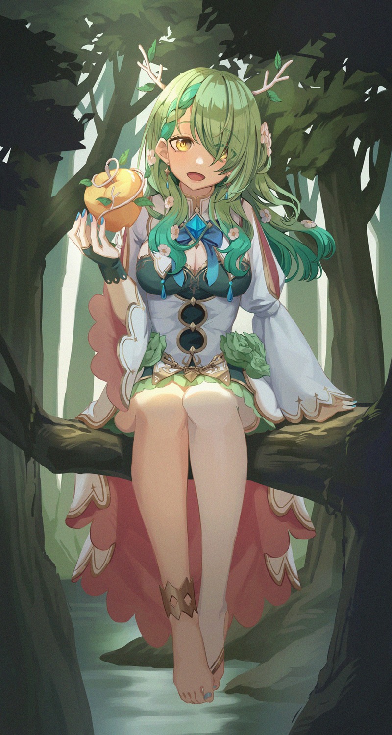 ceres_fauna, cleavage, hololive, hololive_english, horns, icewind0223, thighhighs