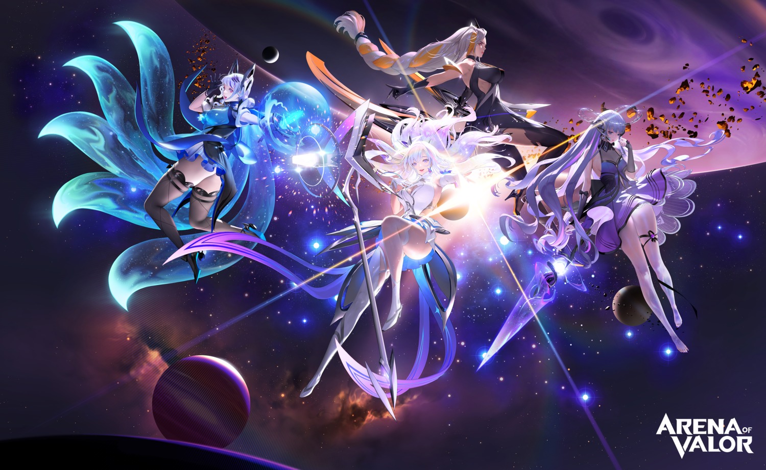 arena_of_valor, cleavage, garter, heels, hyulla, no_bra, skirt_lift, thighhighs