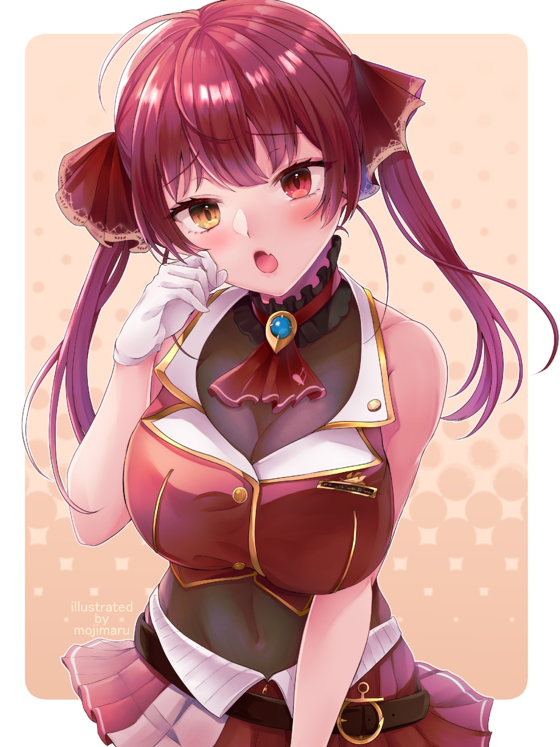 heterochromia, hololive, houshou_marine, mojimaru, skirt_lift
