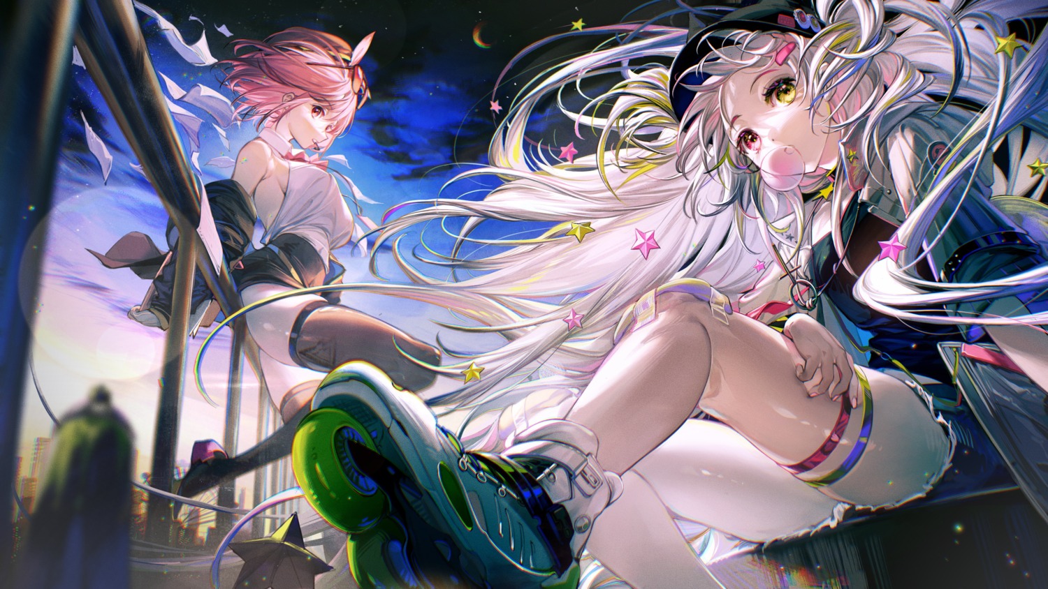 banxsy_(neural_cloud), garter, girls_frontline_neural_cloud, no_bra, rumoon, thighhighs, willow_(neural_cloud)