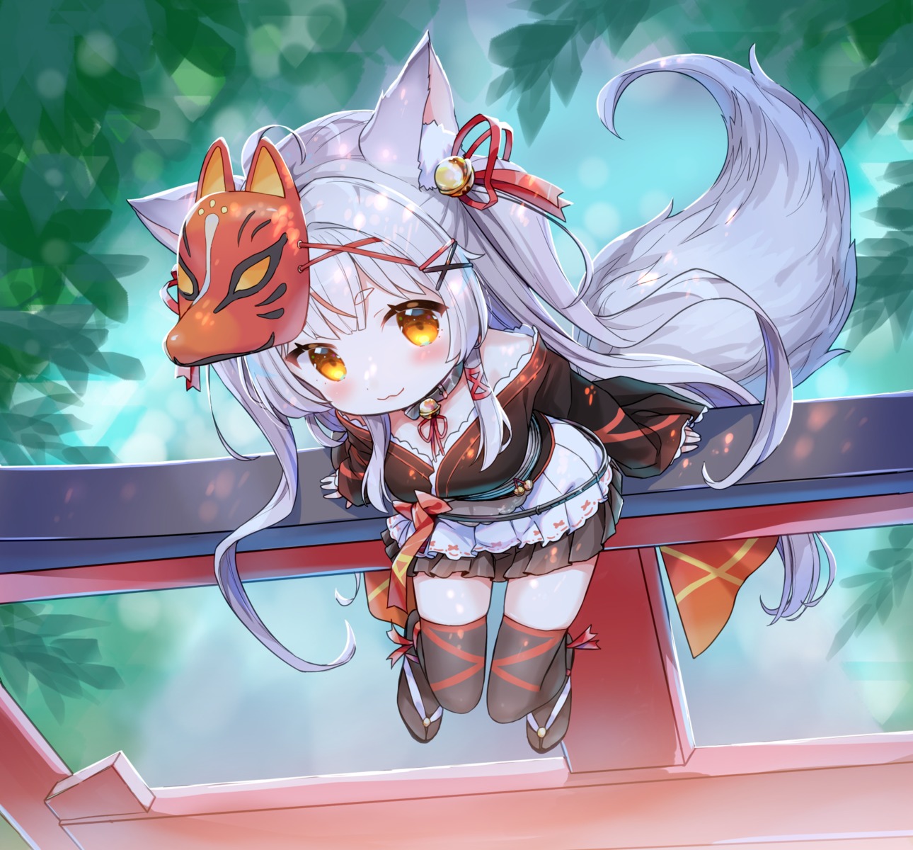 amimi, animal_ears, japanese_clothes, kitsune, tail, thighhighs