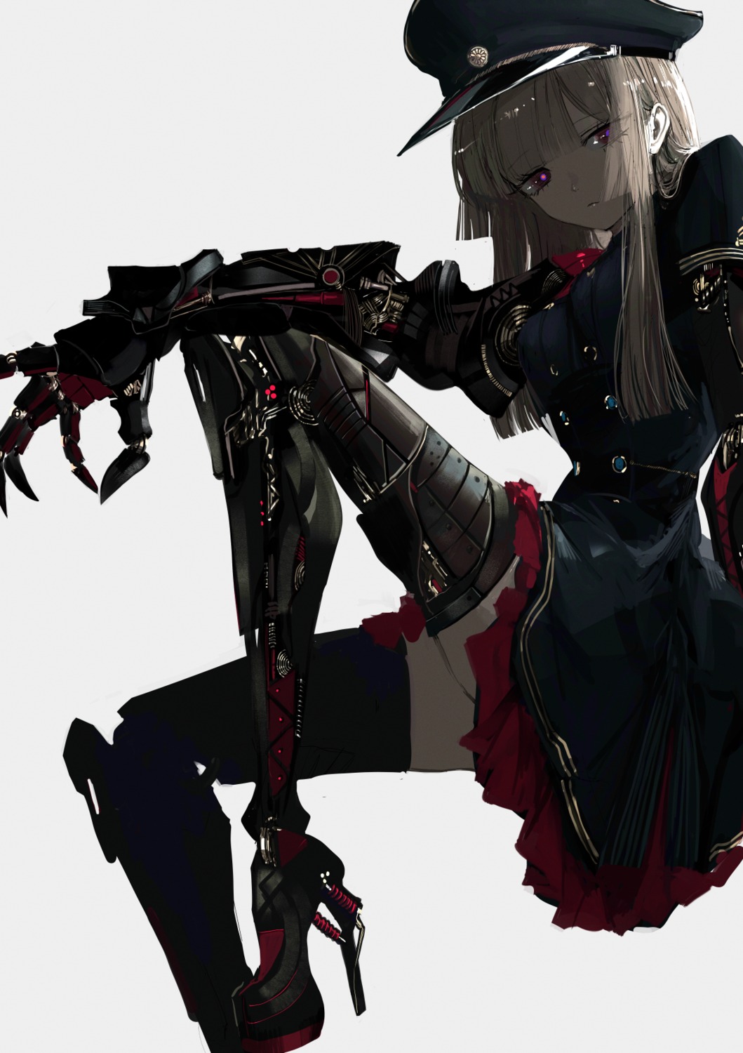 garter, heels, mecha_musume, narue, skirt_lift, uniform