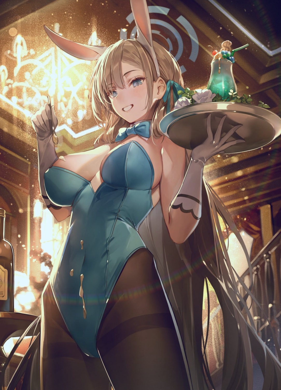 animal_ears, blue_archive, bunny_ears, bunny_girl, cream, halo, ichinose_asuna, kaerunoko