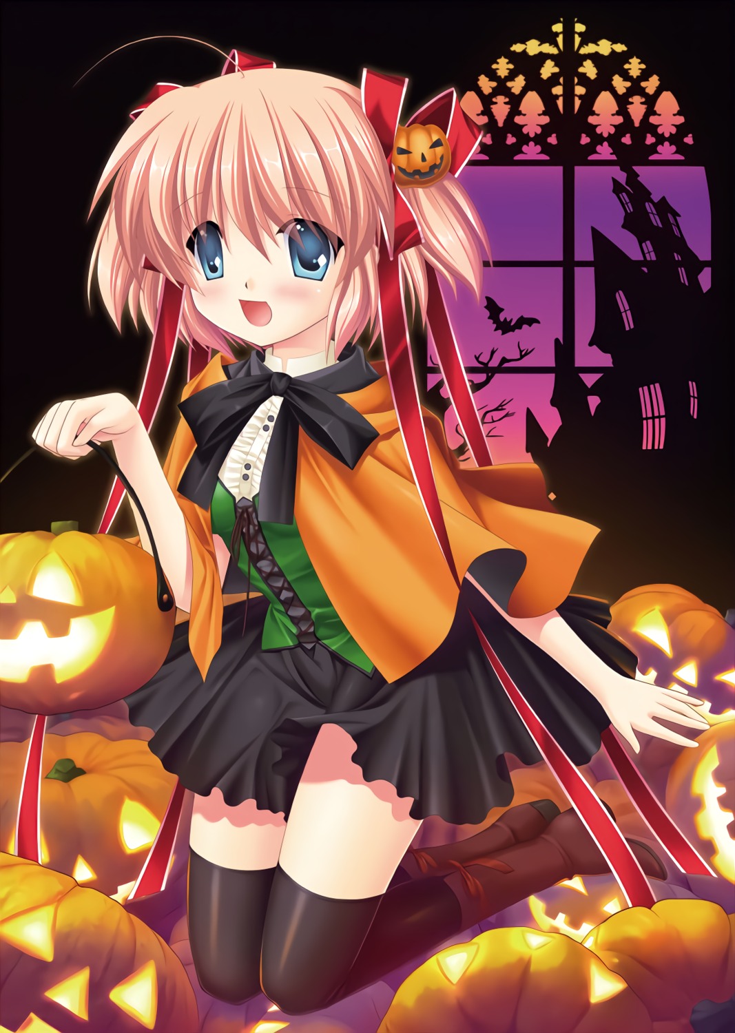 halloween, hinoue_itaru, kamikita_komari, key, little_busters!, skirt_lift, thighhighs