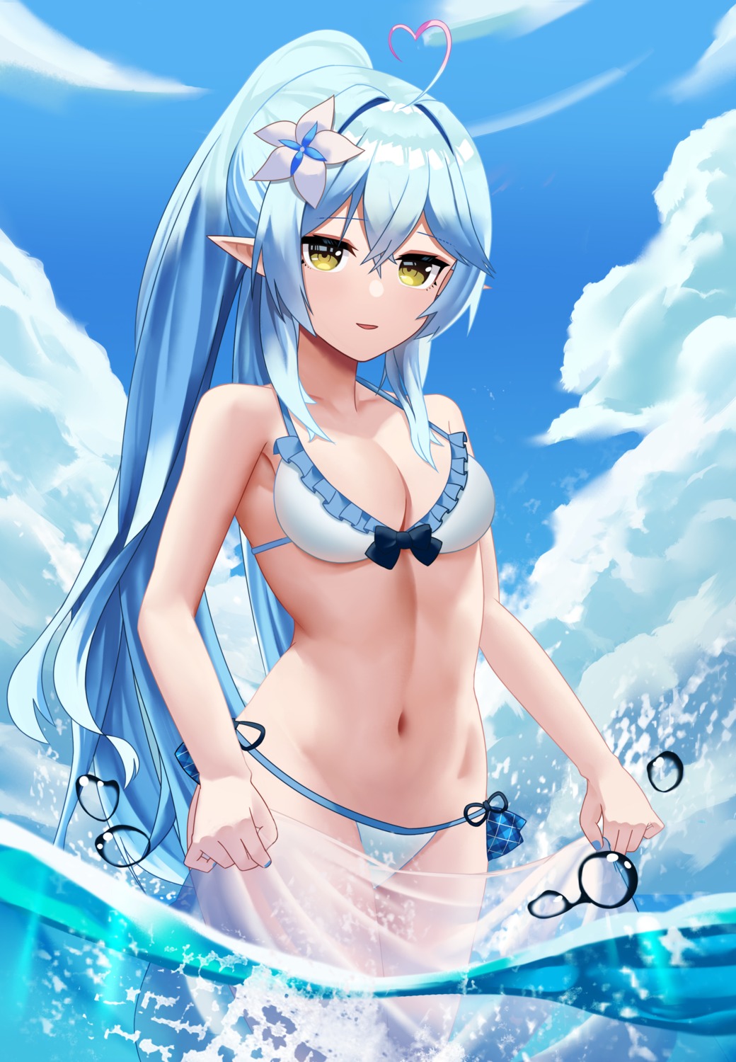 bikini, elf, hololive, maio05321, pointy_ears, swimsuits, wet, yukihana_lamy