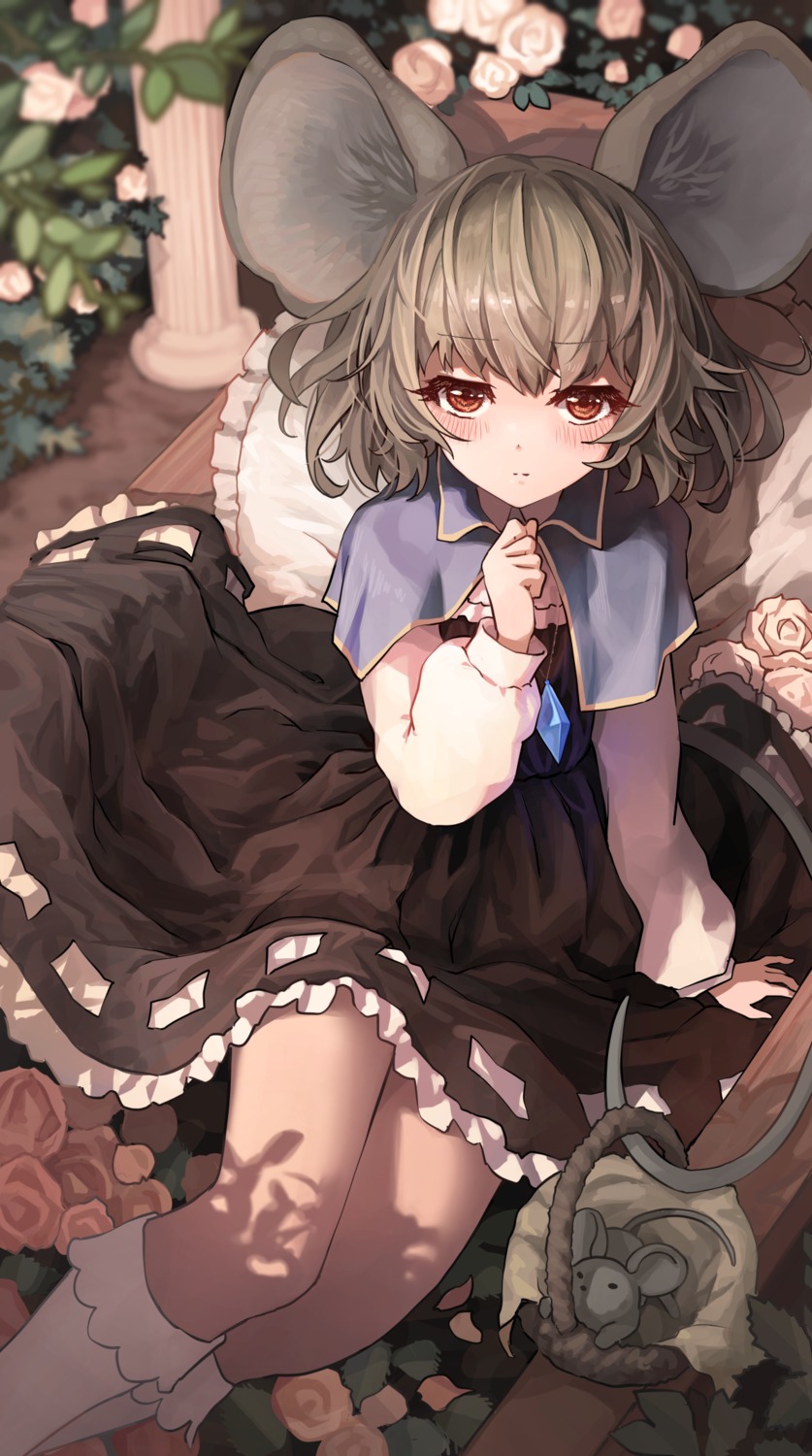 animal_ears, dress, melaton, nazrin, skirt_lift, tail, touhou