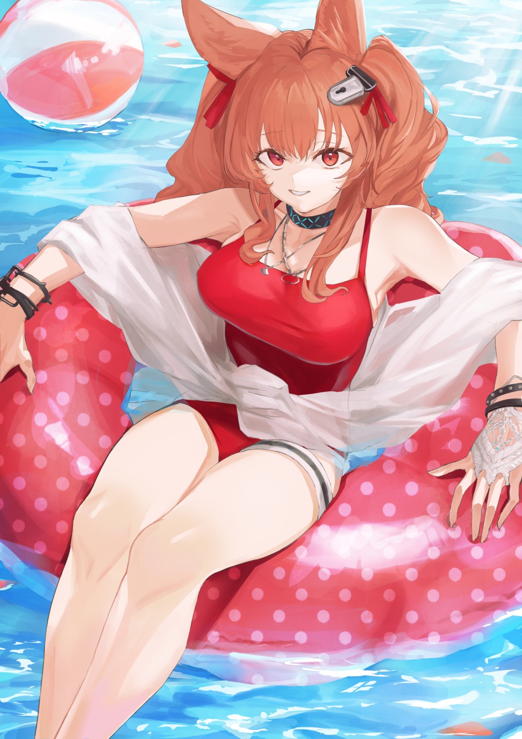 angelina_(arknights), animal_ears, arknights, garter, midu5, swimsuits