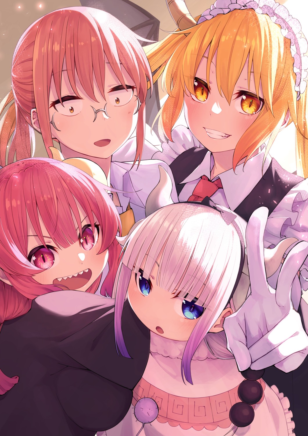 horns, ilulu, kanna_kamui, kobayashi-san_chi_no_maidragon, kobayashi_(maidragon), maid, megane, tamago_sango