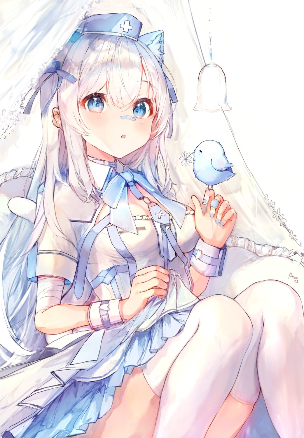 ame_929, animal_ears, bandages, bandaid, nekomimi, nurse, skirt_lift, tail