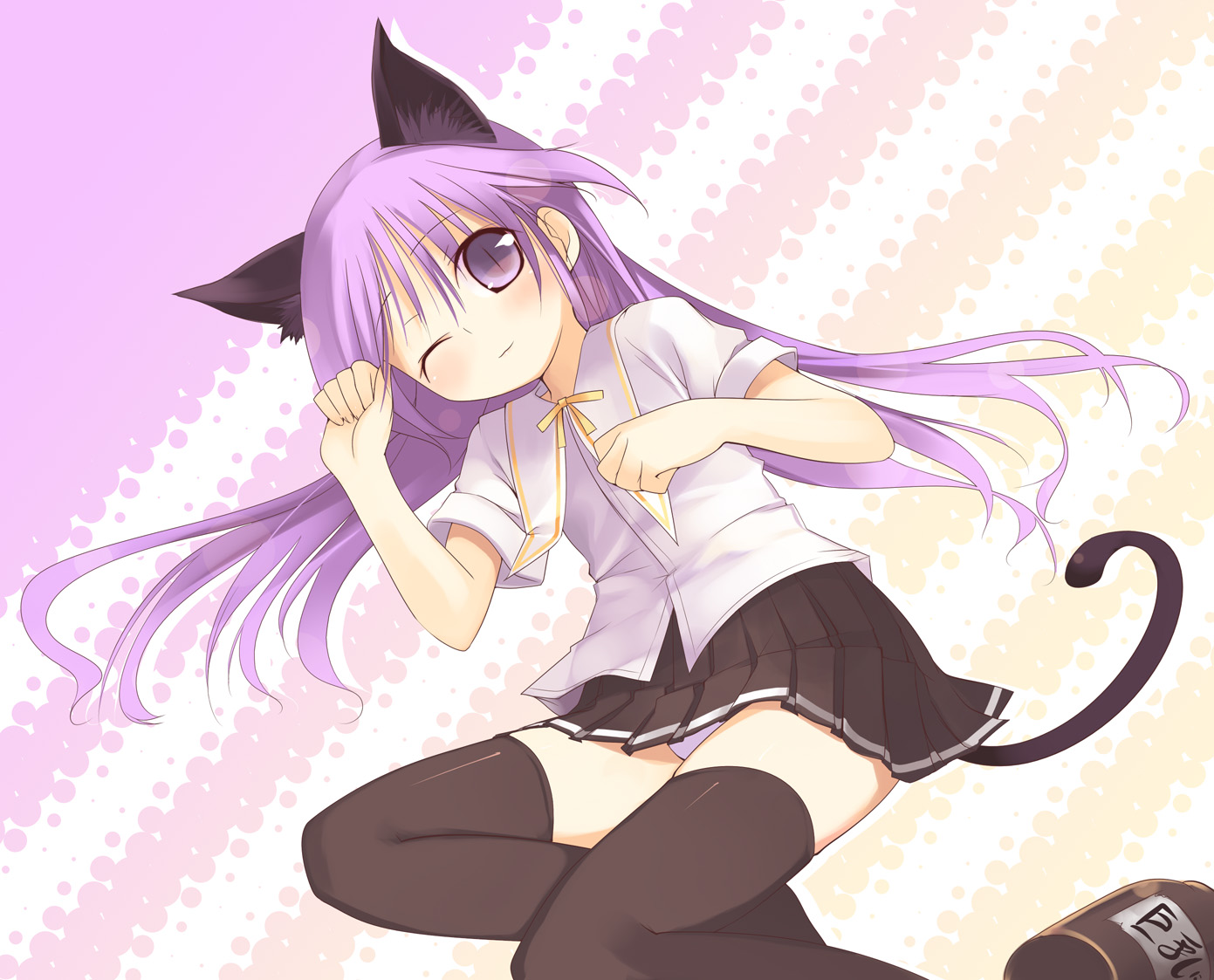 animal_ears, happiness, kashiwamochi_yomogi, nekomimi, pantsu, seifuku, tail, thighhighs