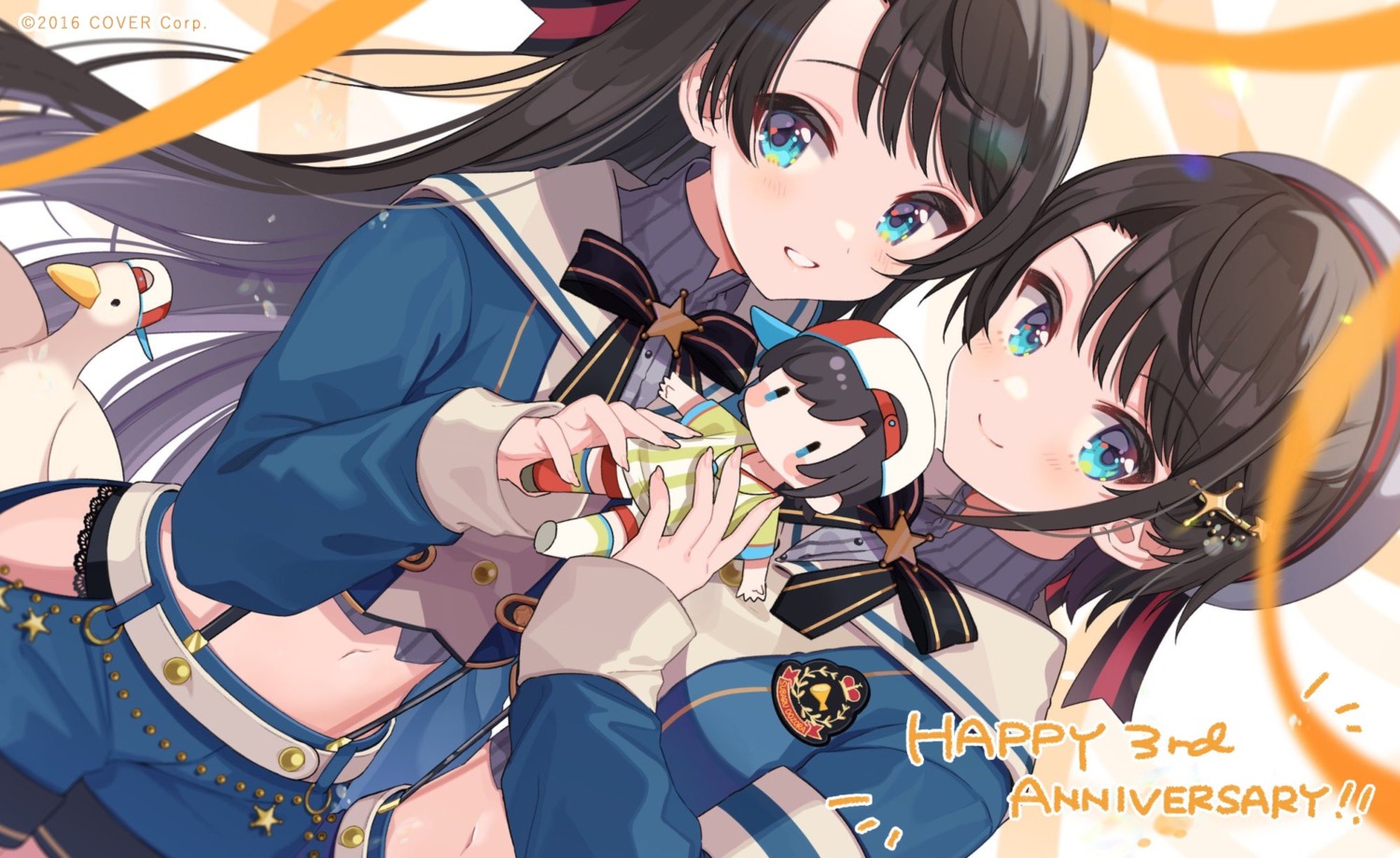 chibi, hololive, oozora_subaru, shigure_ui, uniform