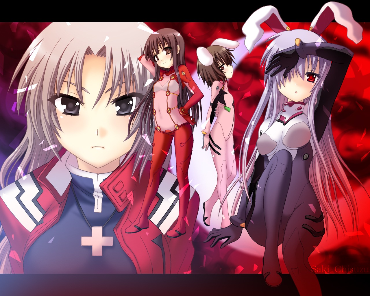 bodysuit, inaba_tewi, neon_genesis_evangelion, parody, reisen_udongein_inaba, saki_chisuzu, touhou, wallpaper