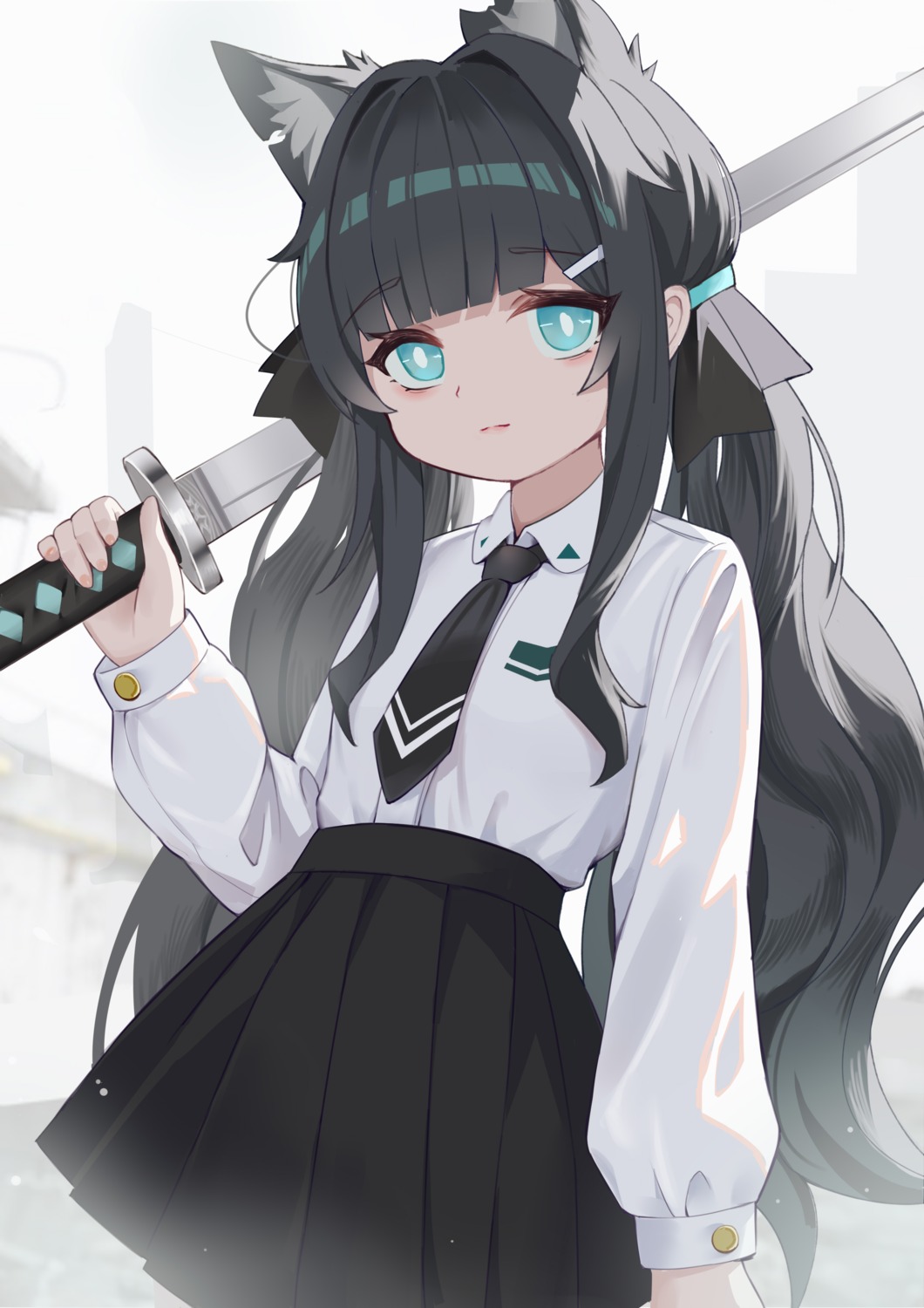 animal_ears, nekomimi, qianqiu_wanxia, sword, uniform