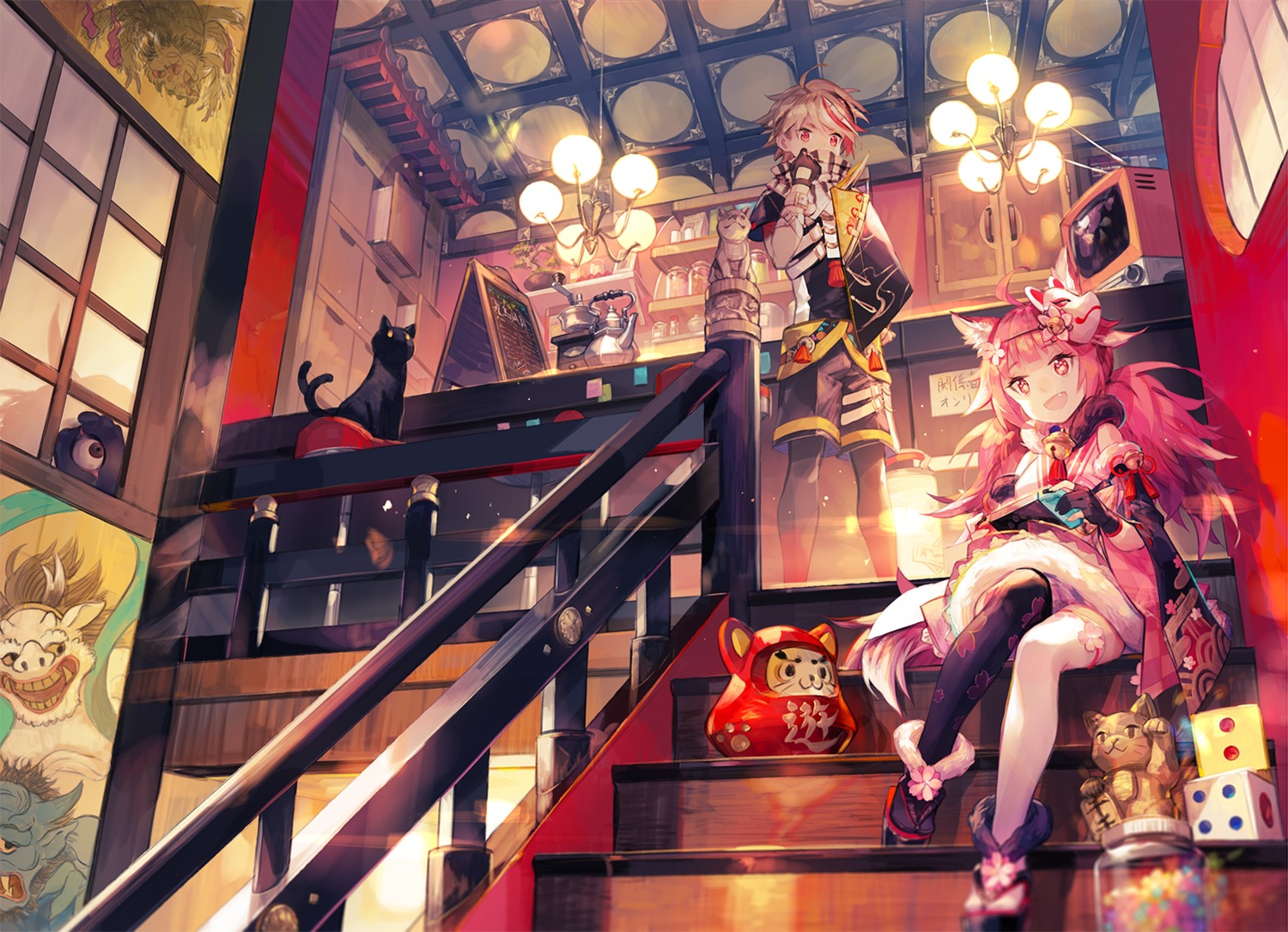 animal_ears, japanese_clothes, neko, scorpion5050, thighhighs