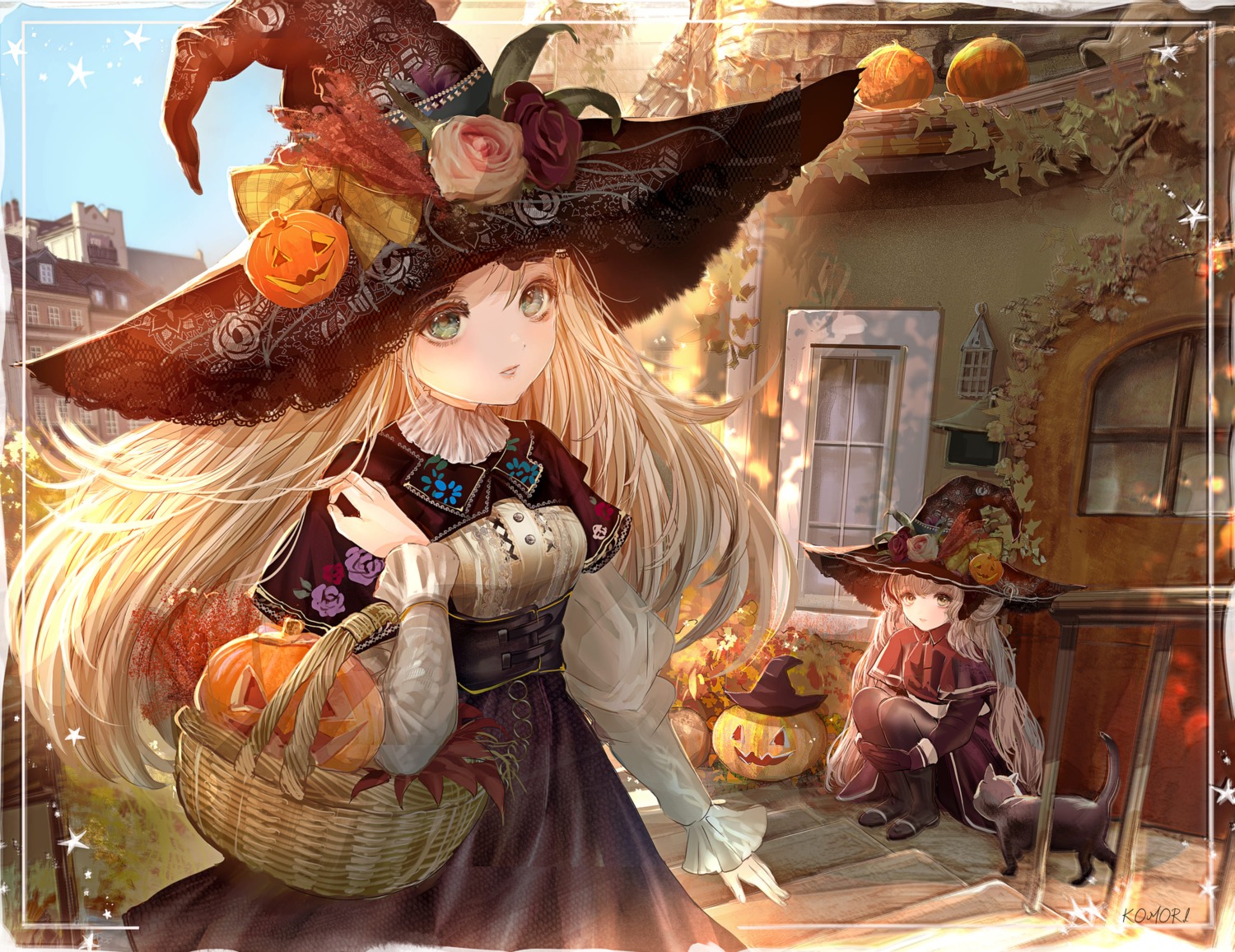 halloween, komorihikki, neko, skirt_lift, witch