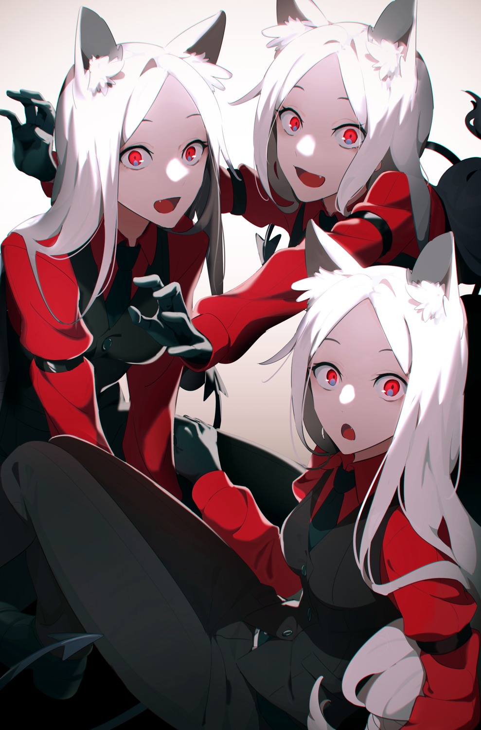 animal_ears, business_suit, cerberus_(helltaker), helltaker, tail, wakahiko