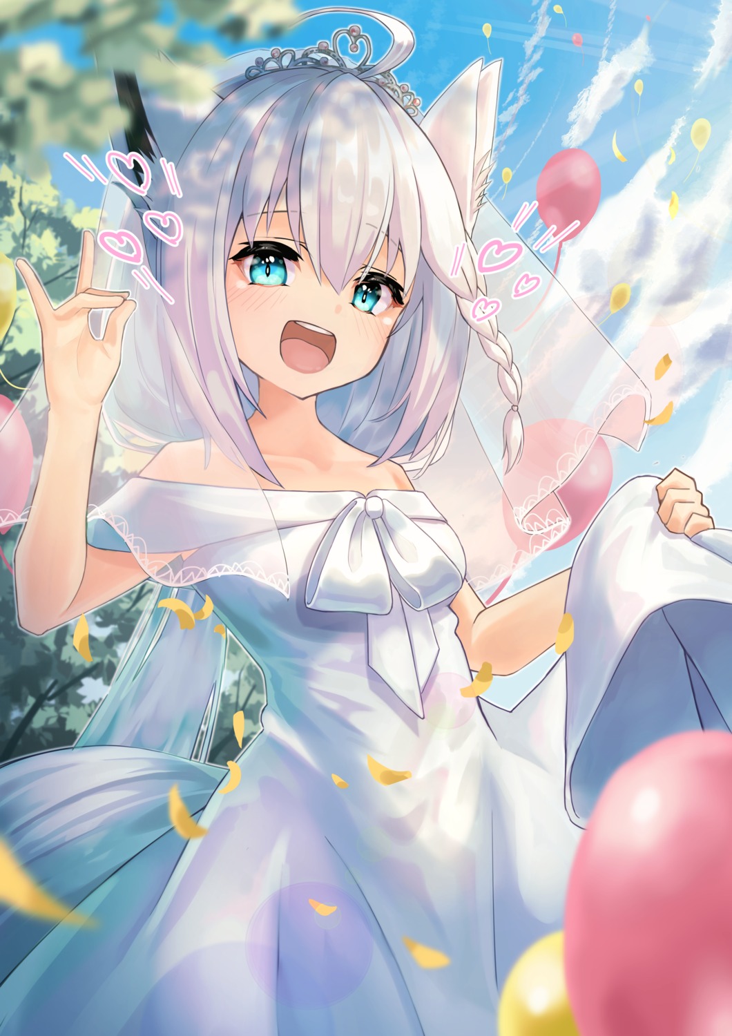 animal_ears, dokurokou, dress, hololive, hololive_gamers, kitsune, shirakami_fubuki, tail, wedding_dress