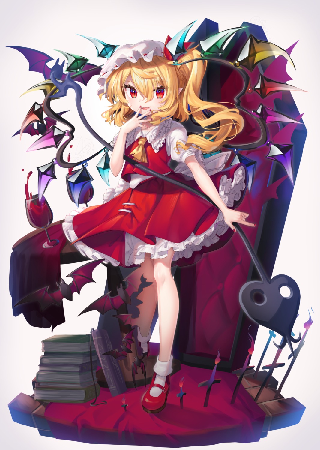flandre_scarlet, gunjou_row, pointy_ears, skirt_lift, touhou, wings