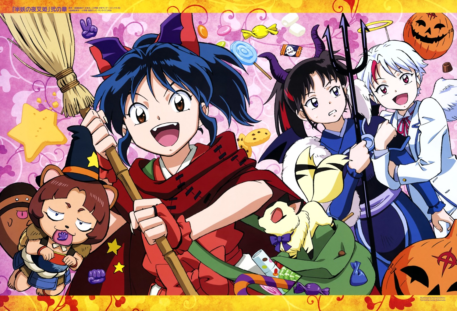 angel, animal_ears, armor, crossdress, devil, halloween, hanyou_no_yasha_hime, higurashi_towa, horns, inuyasha, japanese_clothes, moroha_(yashahime), nakashima_rie, seifuku, setsuna_(yashahime), tail, weapon, wings