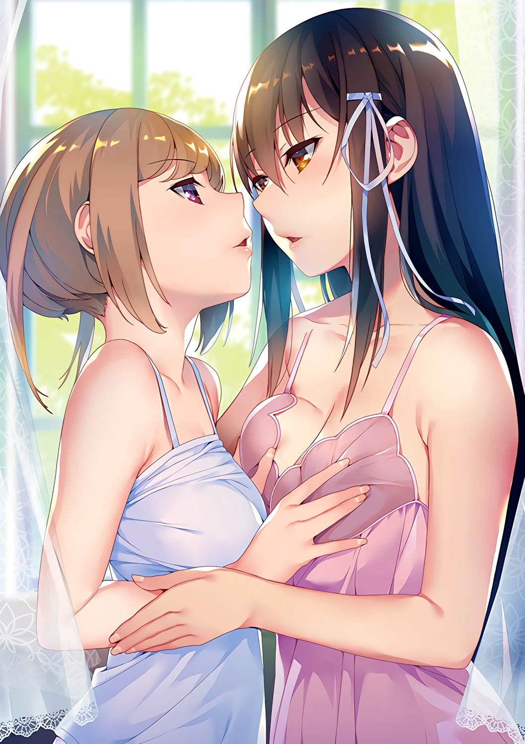 breast_grab, front_wing, ino, kagamihara_arisu, lingerie, mitake_yoriko, momoiro_closet, yuri