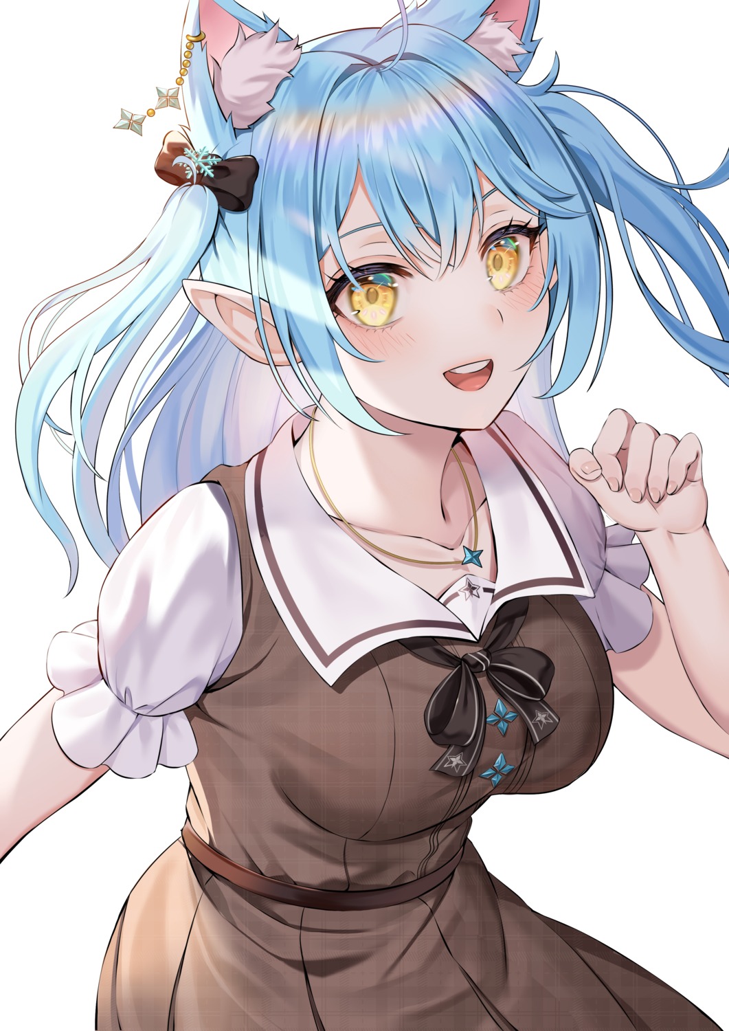 animal_ears, ebinomi, elf, hololive, nekomimi, pointy_ears, seifuku, yukihana_lamy
