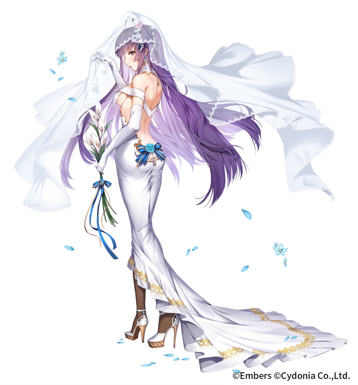apple_caramel, ash_arms, ass, dress, heels, no_bra, wedding_dress