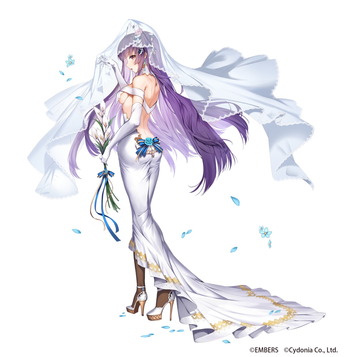apple_caramel, ash_arms, ass, dress, heels, no_bra, wedding_dress