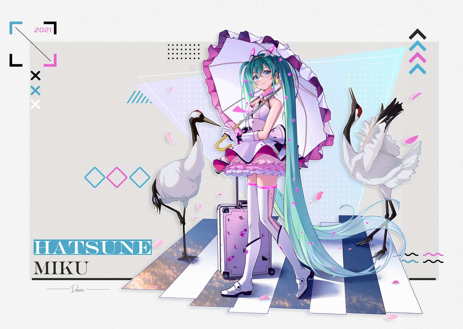 dorris, hatsune_miku, heels, see_through, thighhighs, umbrella, vocaloid