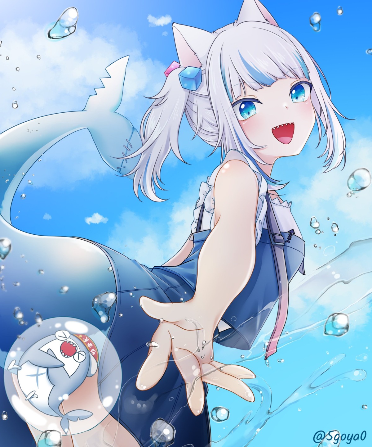 animal_ears, gawr_gura, hololive, hololive_english, maziky, nekomimi, skirt_lift, tail, wet