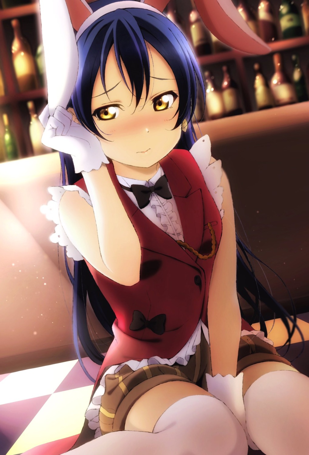 animal_ears, bunny_ears, love_live!, love_live!_(series), reno_0901, sonoda_umi, thighhighs, waitress