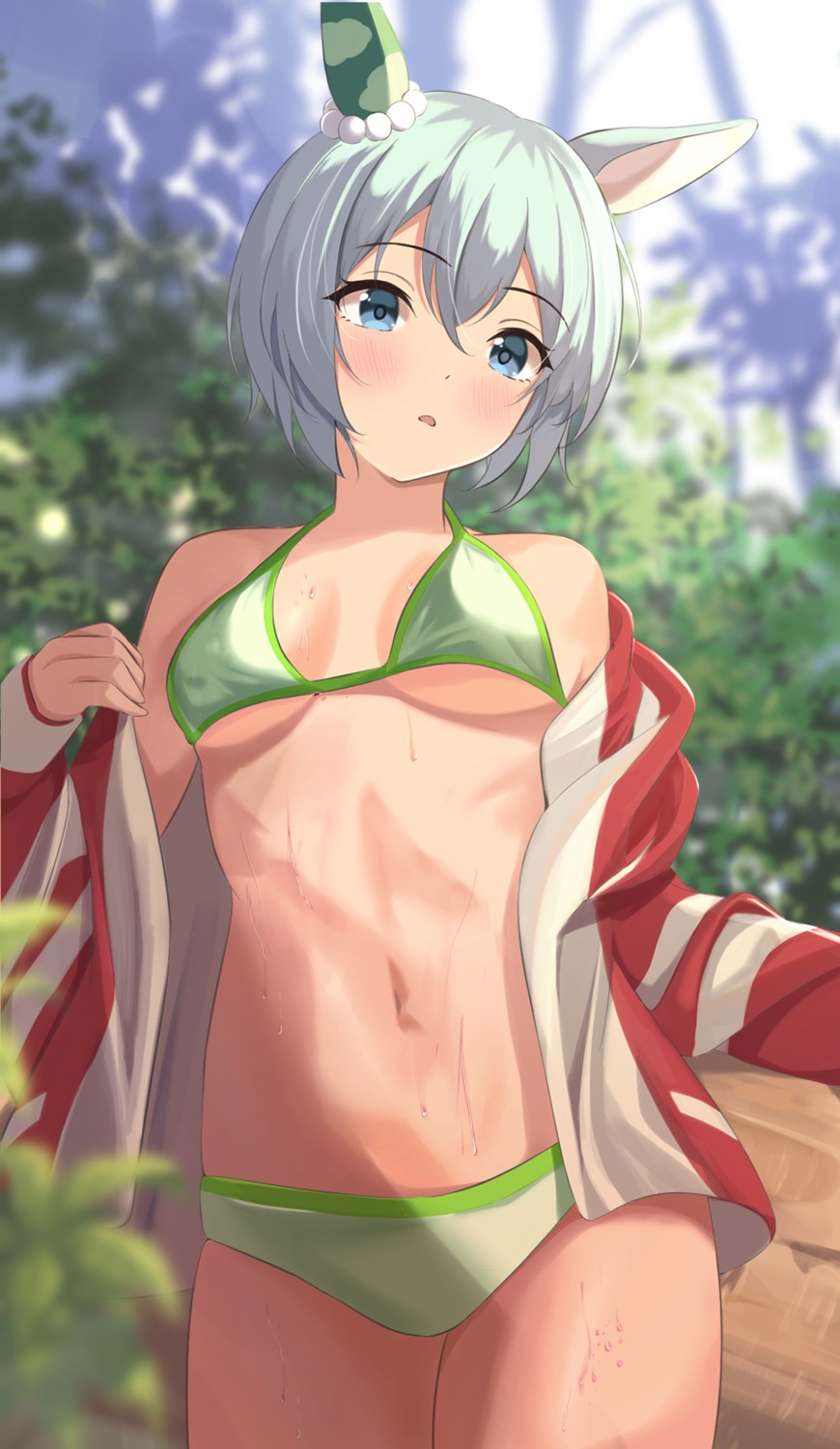 animal_ears, bikini, cathy_idx, open_shirt, seiun_sky_(umamusume), swimsuits, uma_musume_pretty_derby, undressing