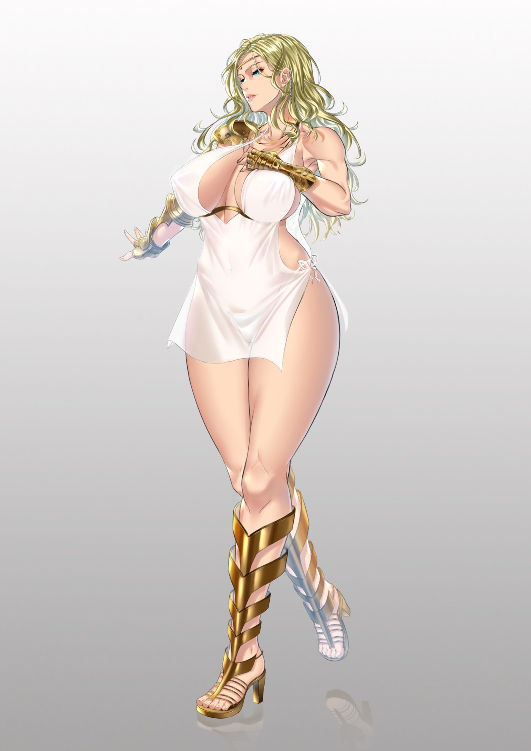 anima_(togashi), armor, black_desert_online, dress, erect_nipples, heels, no_bra, pantsu