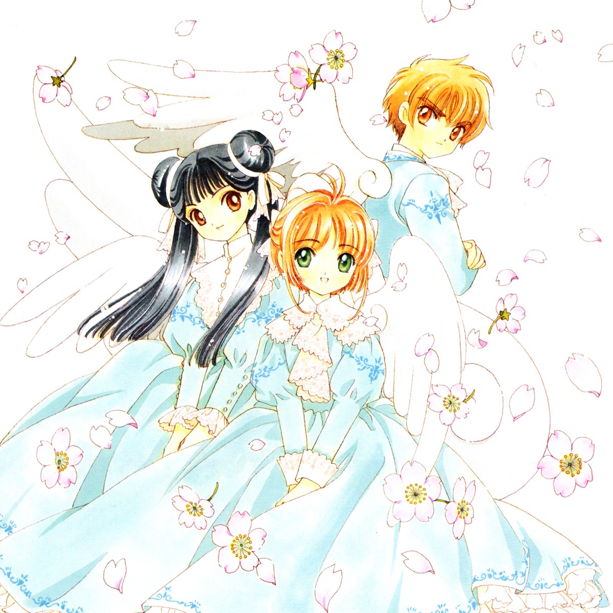 card_captor_sakura, clamp, dress, kinomoto_sakura, li_meiling, li_syaoran, wings