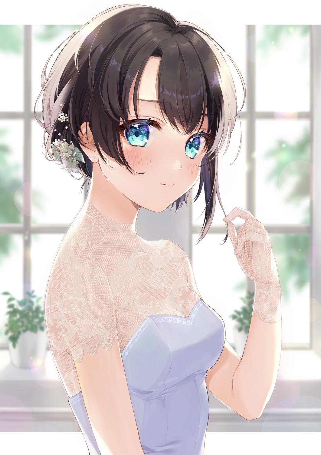 cleavage, fishnets, hololive, kabi_akaru, no_bra, oozora_subaru, see_through