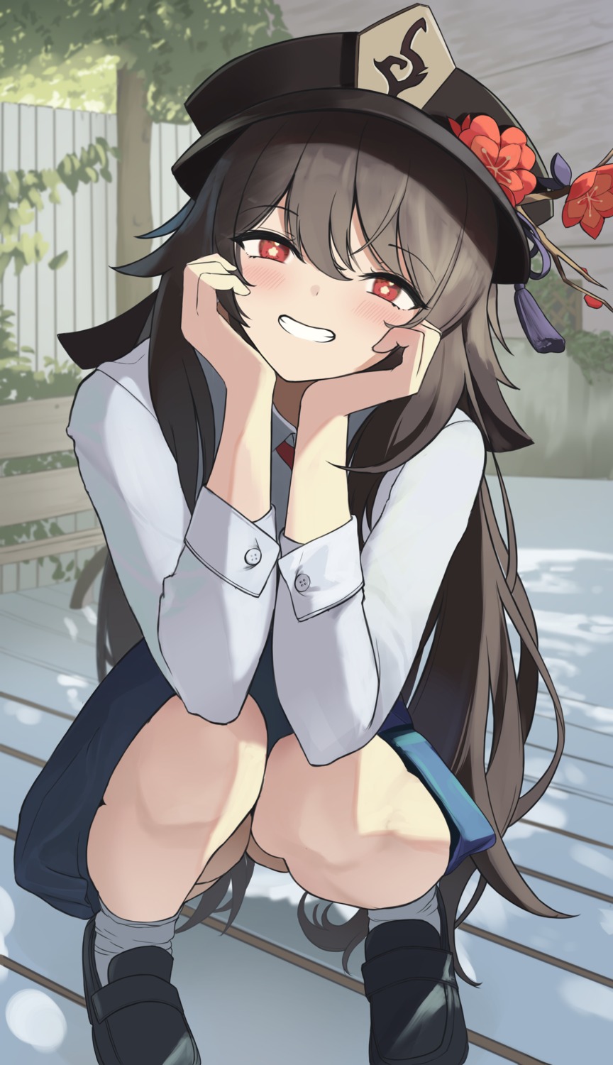 genshin_impact, hu_tao, pla0658, seifuku, skirt_lift