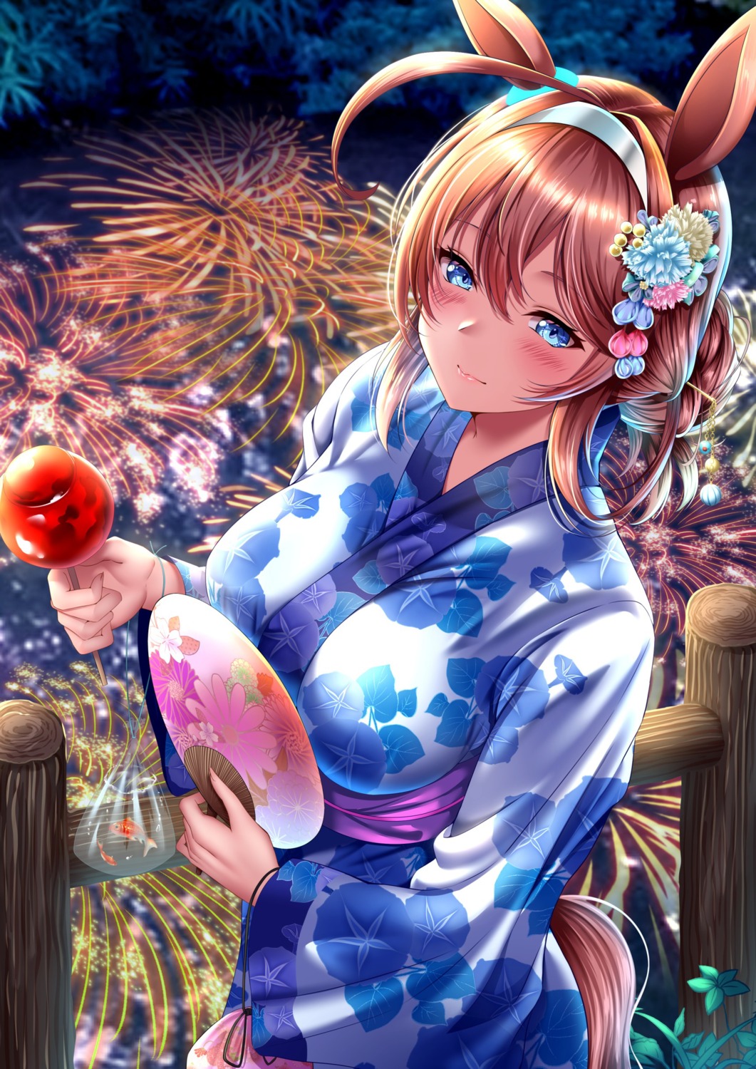 animal_ears, mihono_bourbon_(umamusume), rairaisuruyo, tail, uma_musume_pretty_derby, yukata