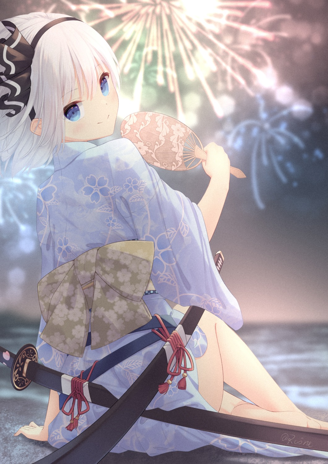 konpaku_youmu, raimeso235, skirt_lift, sword, touhou, yukata