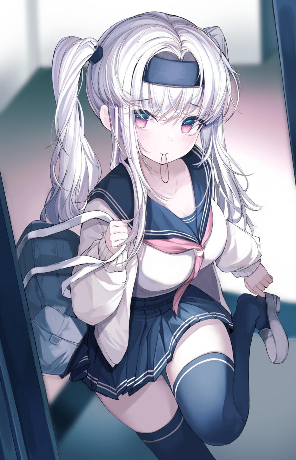 ahr_tato, seifuku, skirt_lift, sweater, thighhighs