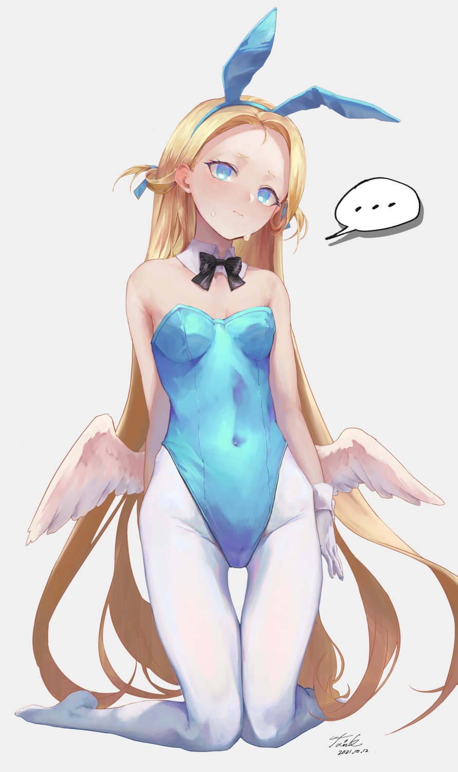 animal_ears, blue_archive, bunny_ears, bunny_girl, no_bra, pantyhose, sora_(blue_archive), taino_kou, wings