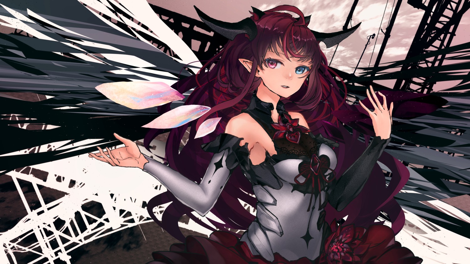 anonamos, heterochromia, hololive, hololive_english, horns, irys_(hololive), pointy_ears, wallpaper, wings
