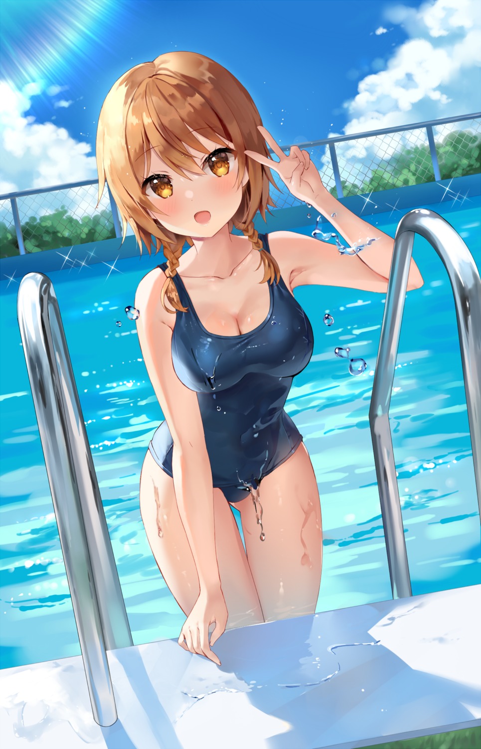 cleavage, mayo_(miyusa), natsuki_hinata, school_swimsuit, swimsuits, tonari_no_kyuuketsuki-san, wet