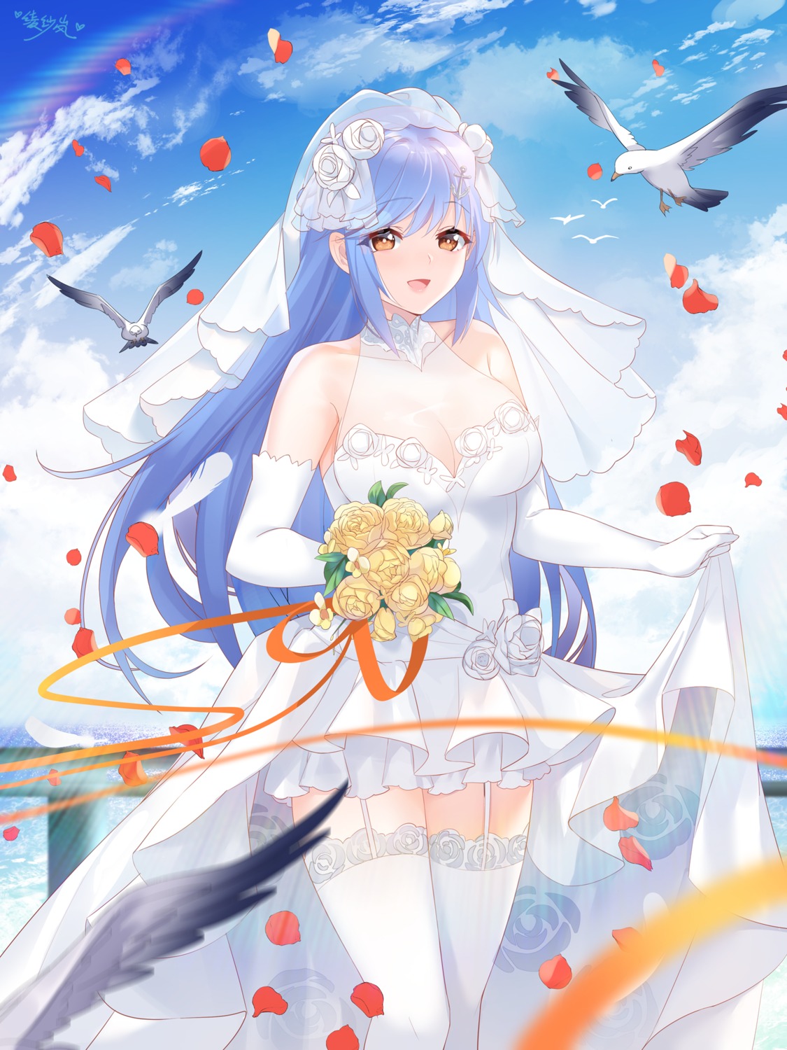 azur_lane, dress, essex_(azur_lane), lingshalan, no_bra, see_through, skirt_lift, stockings
