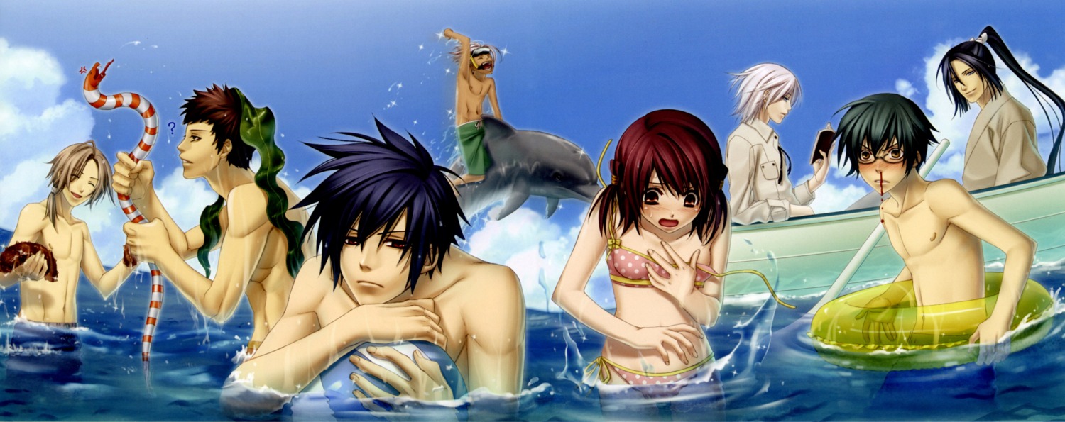amano_ryouji, bikini, blood, breast_hold, hiiro_no_kakera, hisui_no_shizuku, japanese_clothes, kamo_yasunori